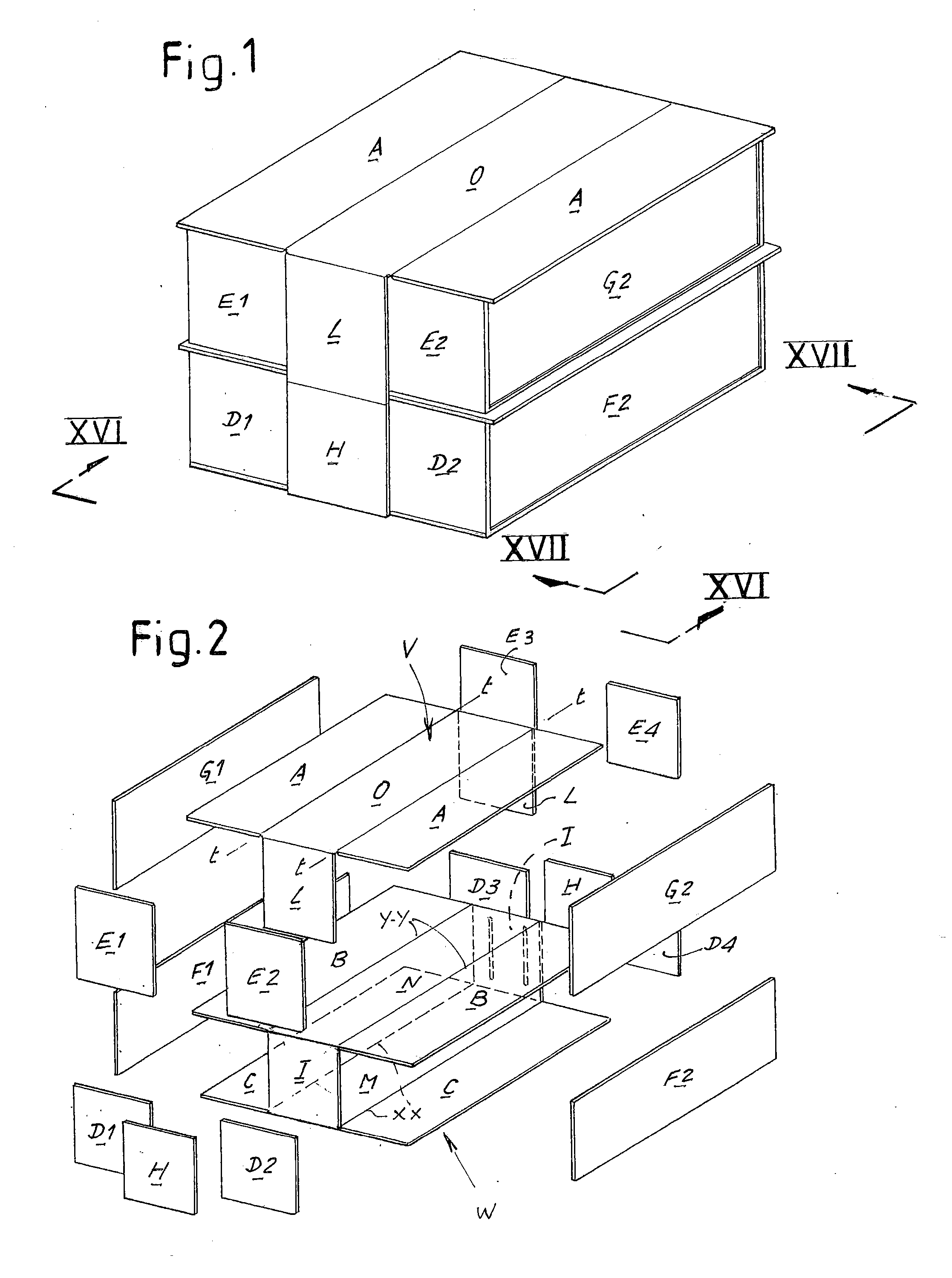 Assembly of prefabricated elements to form a prefabricated building with at least two floors and related building and installation process