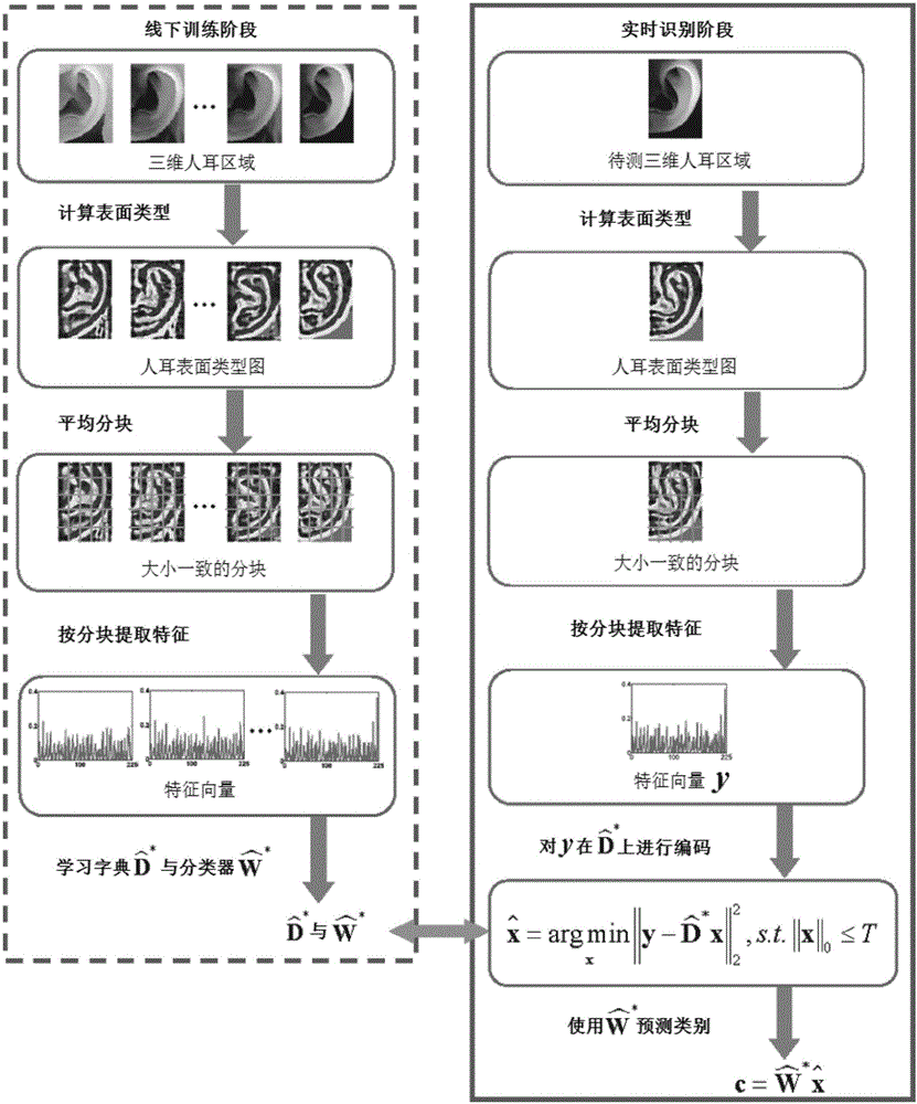 Three-dimensional ear recognition based on block statistic features and dictionary learning sparse representation classification