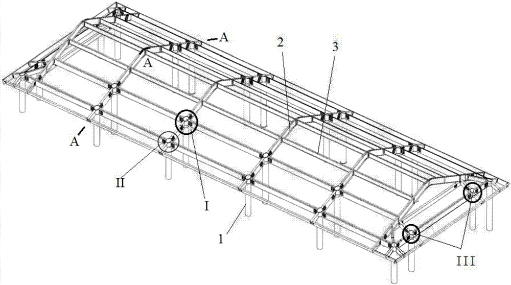 Column-beam intersection node structure of steel-structure antique-imitated gable and hip roof building roof