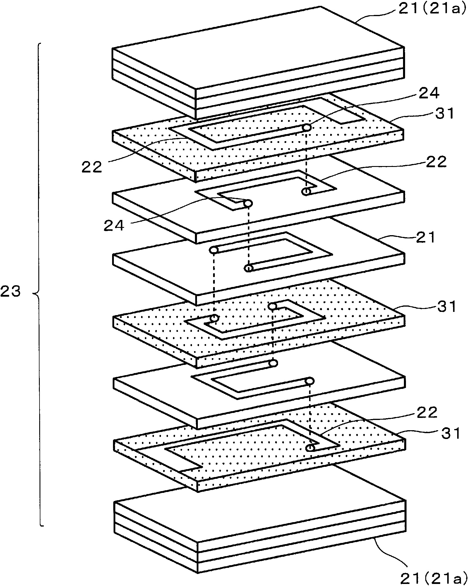 Stacked coil device and manufacturing method thereof