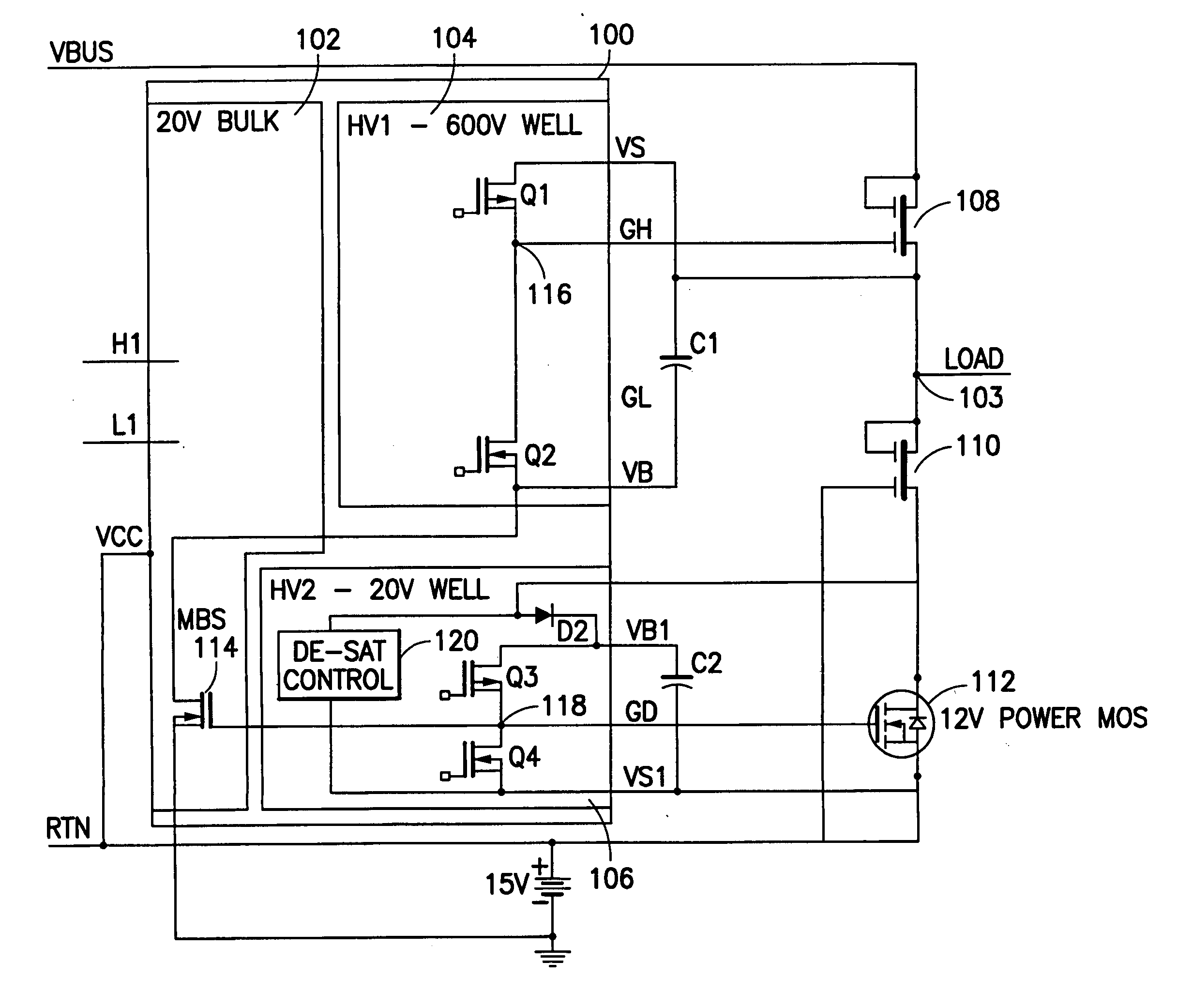 Driving circuit for use with high voltage bidirectional semiconductor switches