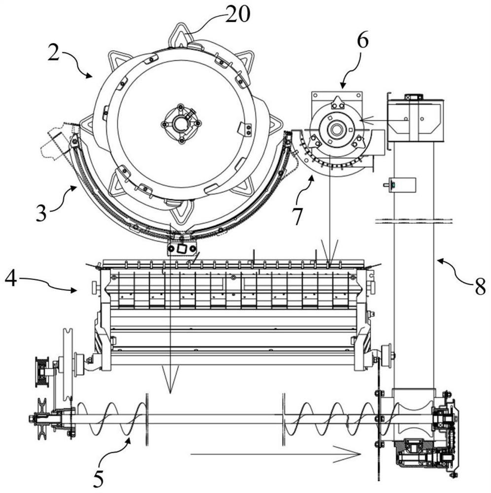 Half-feeding combine harvester threshing device and threshing method