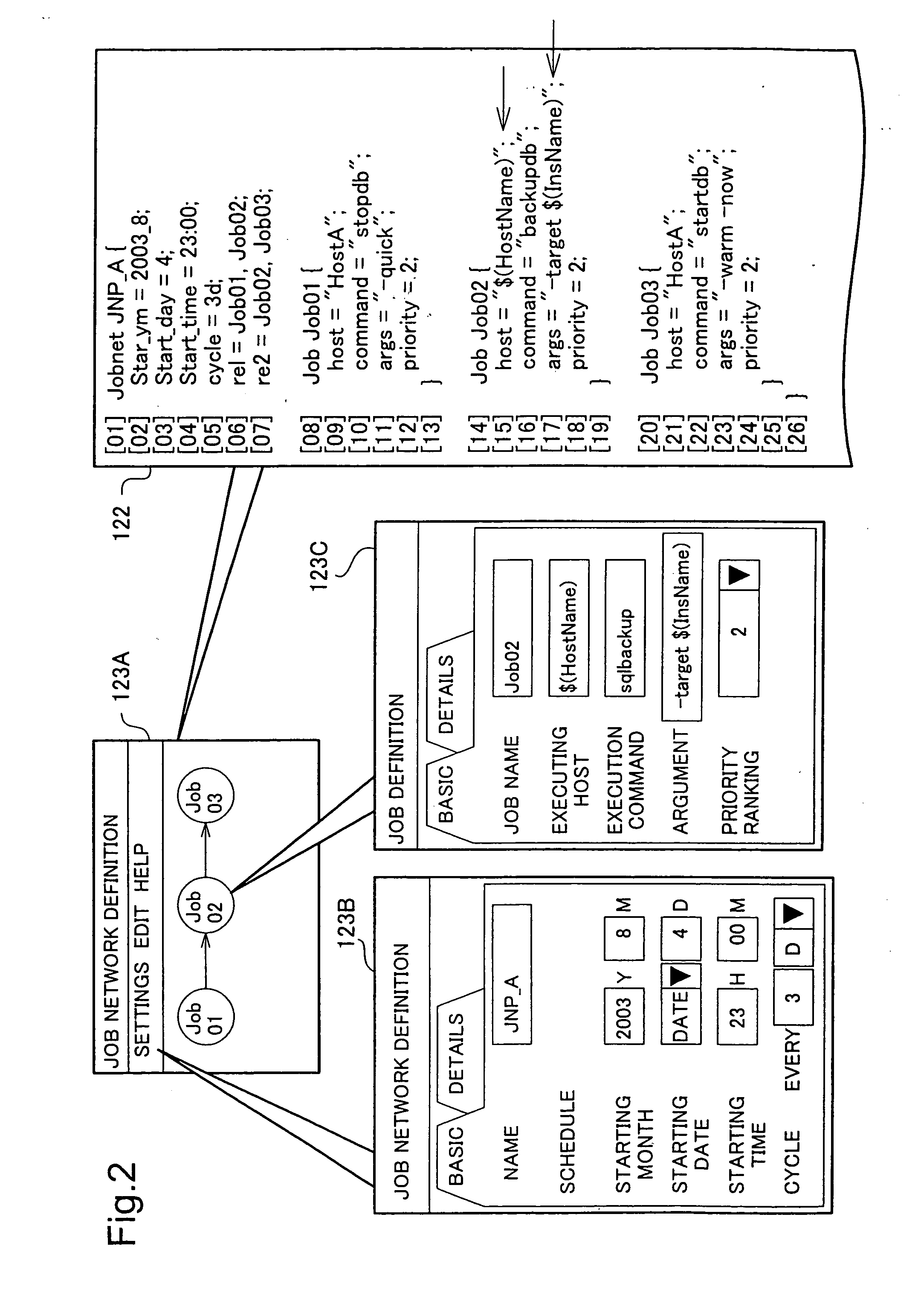 Job network configuration file creating device and creating method