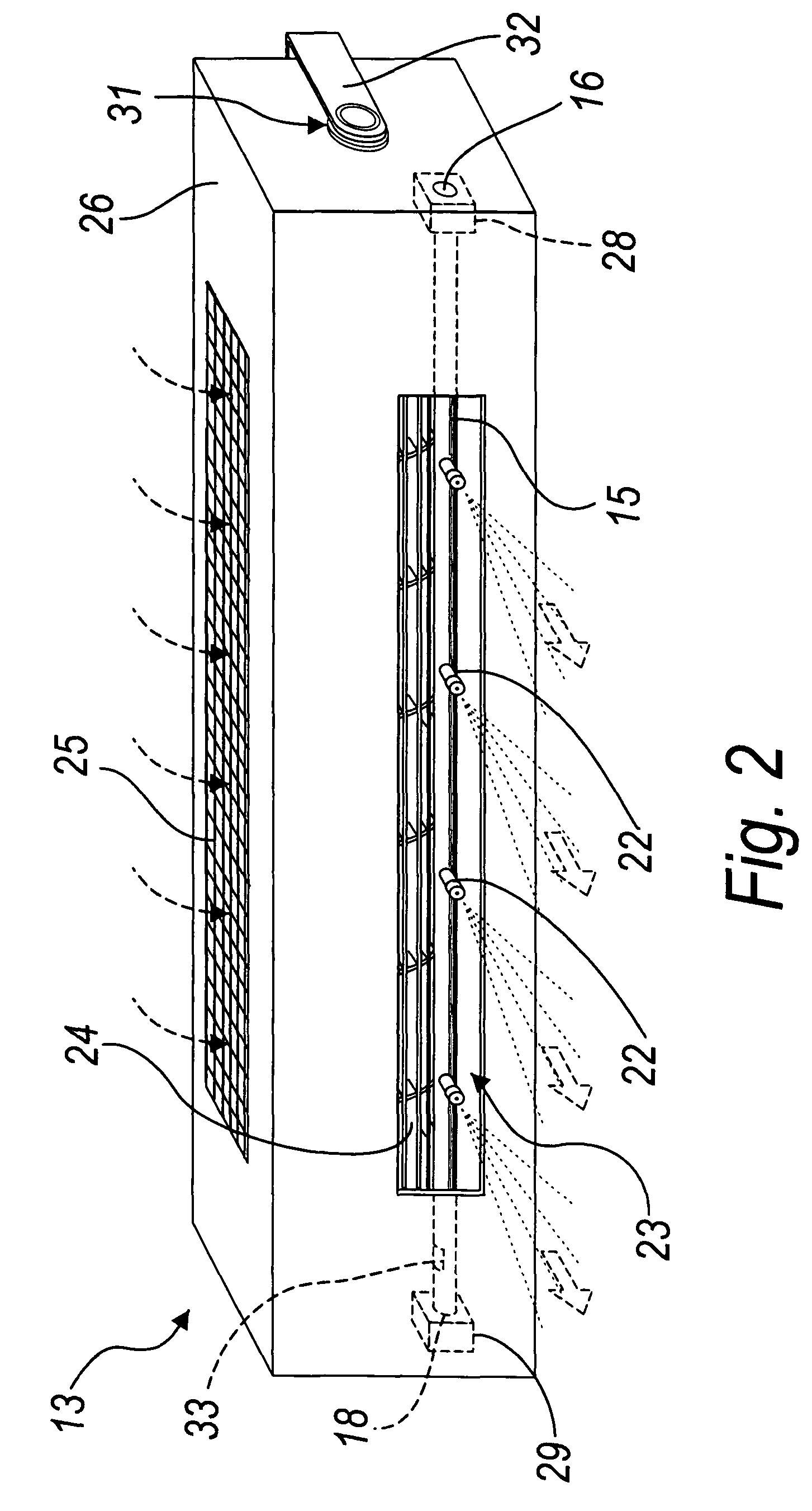 Air humidification system for large enclosed spaces and humidification module usable in such system