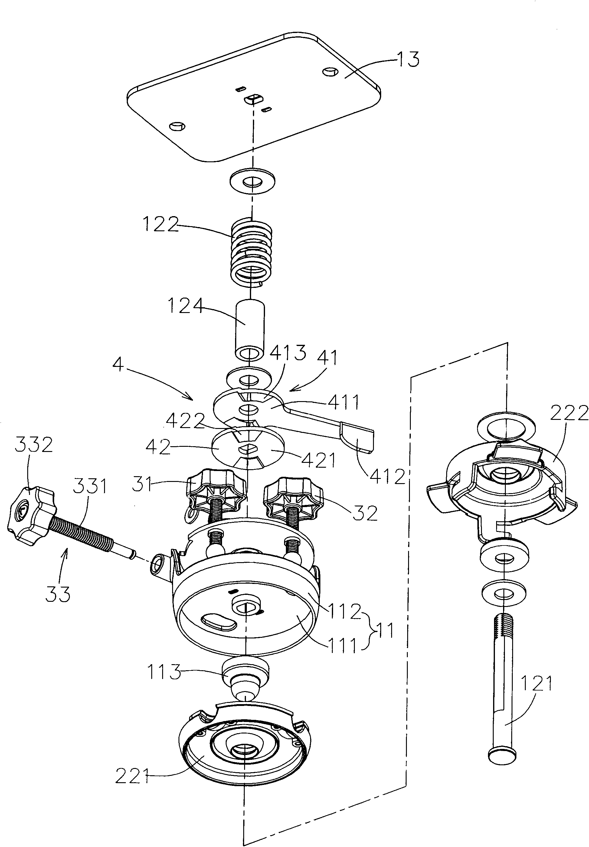 Bearing device capable of fine-turning rotating angle and inclination
