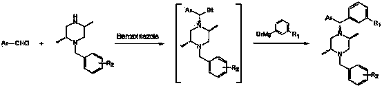 Diaryl methyl piperazine compounds containing saturated nitrogen heterocyclic amide and application thereof