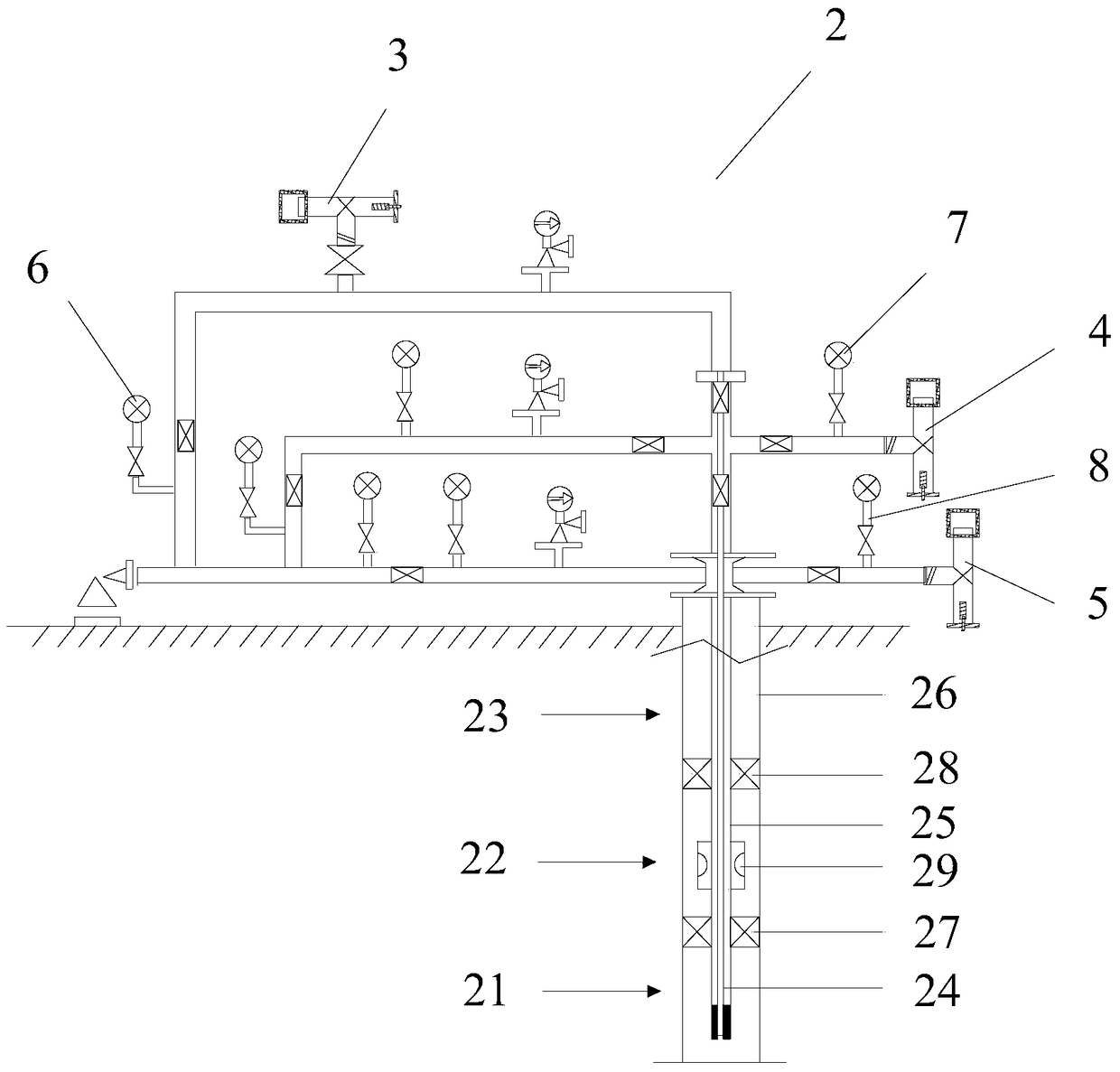 Wellhead combination testing device and method for polymer injection well