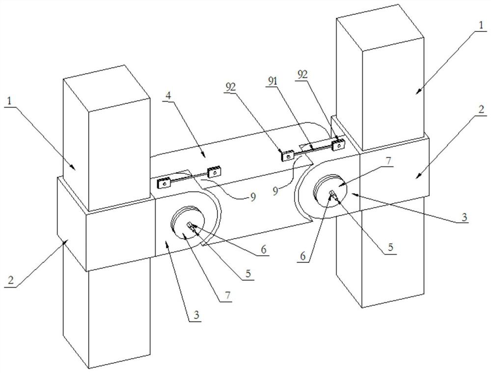 A steel friction hinge energy-dissipating tie-beam structure for double-column piers and its construction method