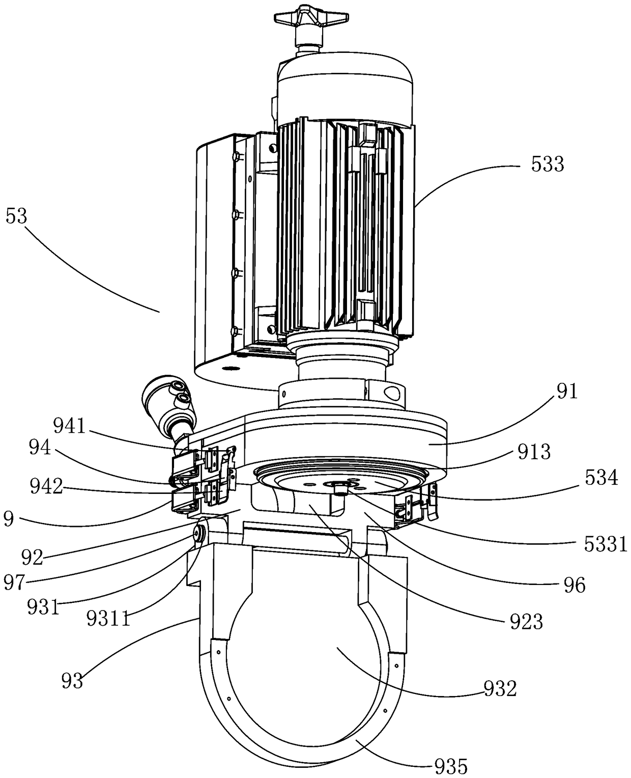 Wheelhead device of single round edge grinding machine for coated glass