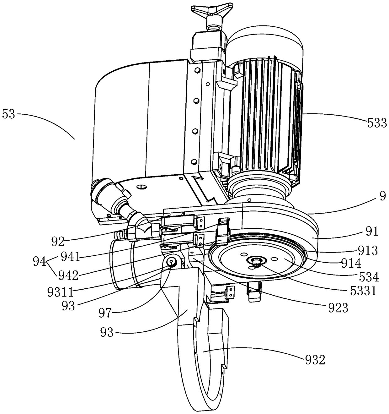 Wheelhead device of single round edge grinding machine for coated glass