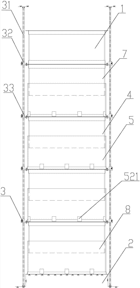 Multi-segment indoor ore drawing equipment capable of automatically adjusting height and bottom structure and method thereof