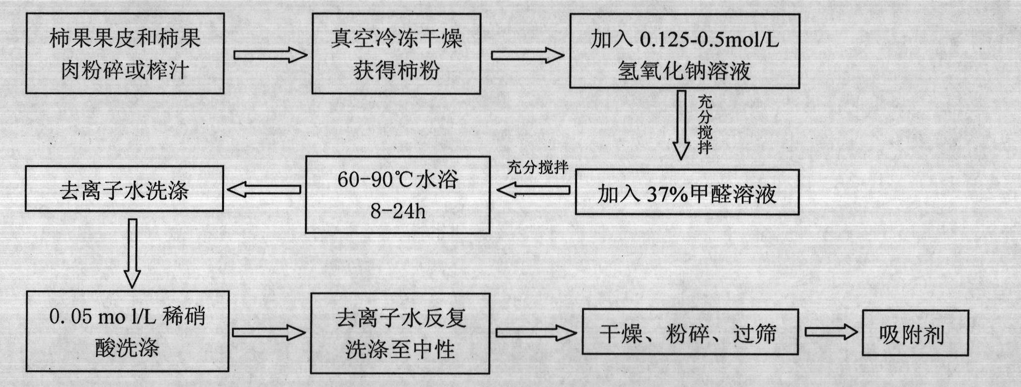 Persimmon tannin-containing metal adsorbent and preparation method thereof