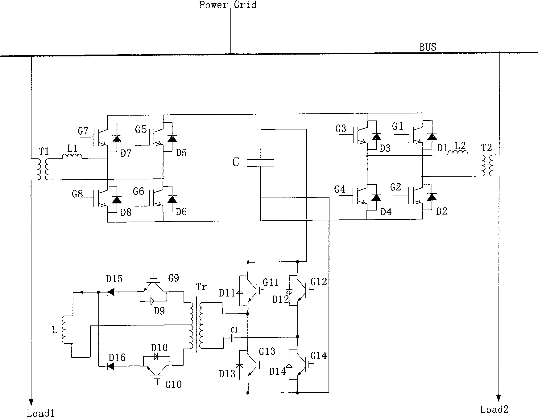 Line-to-line voltage compensation type current limiting energy storage circuit