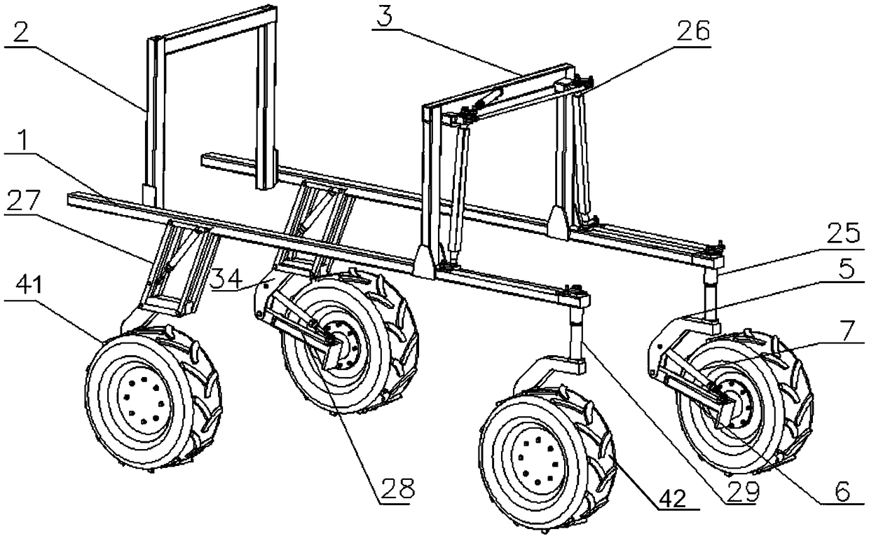 A high ground clearance self-propelled chassis with adjustable wheelbase and height and its steering mechanism