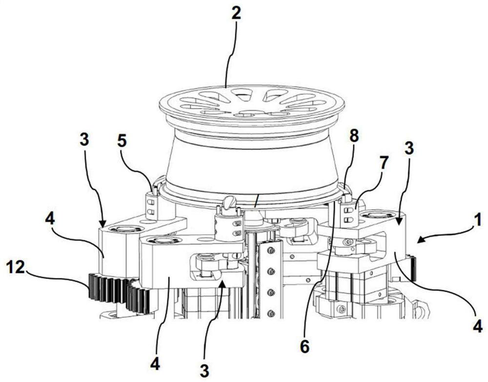 Device for tensioning a rim of a vehicle wheel