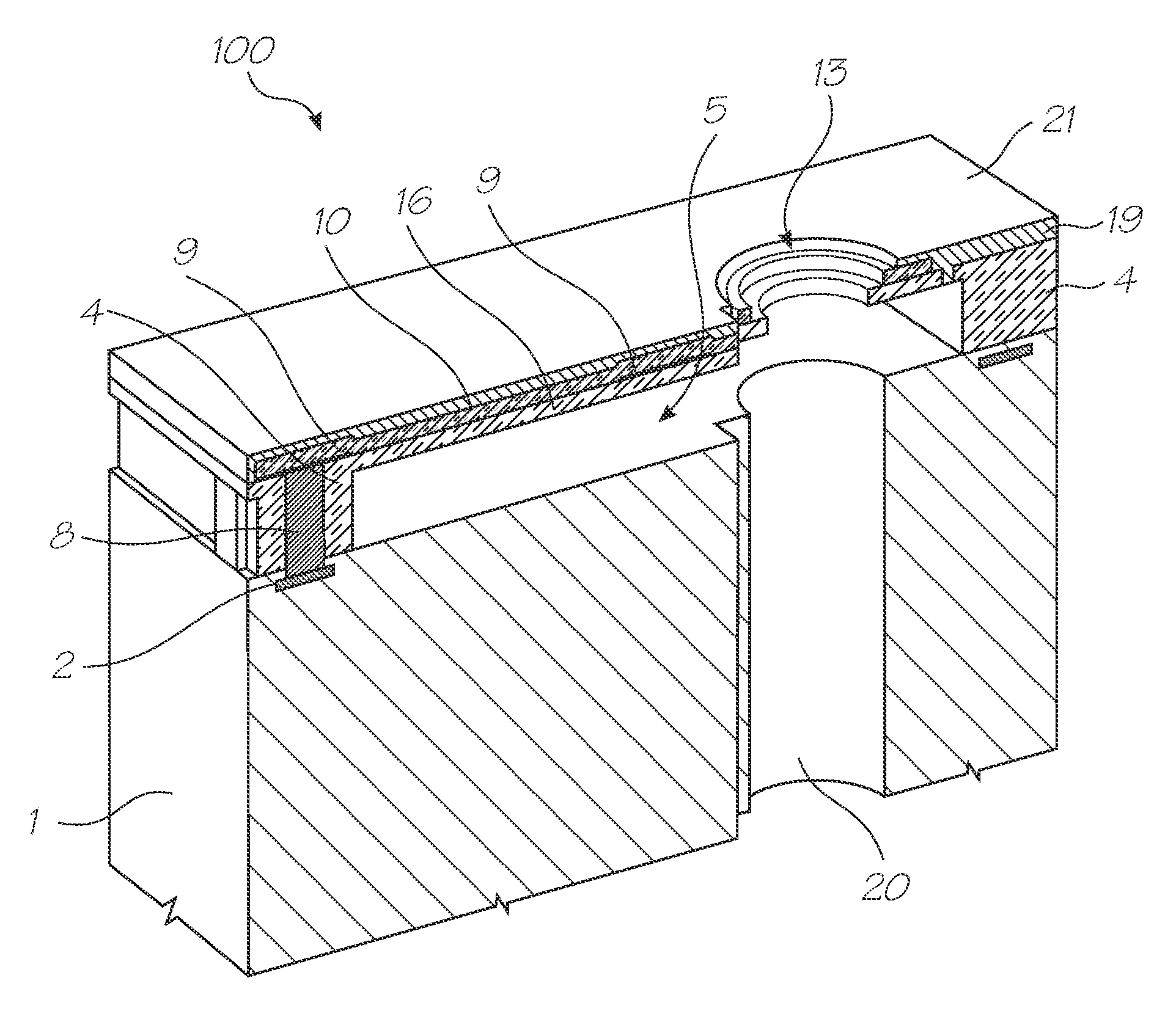 Printhead integrated circuit having common conductive track fused to nozzle plate