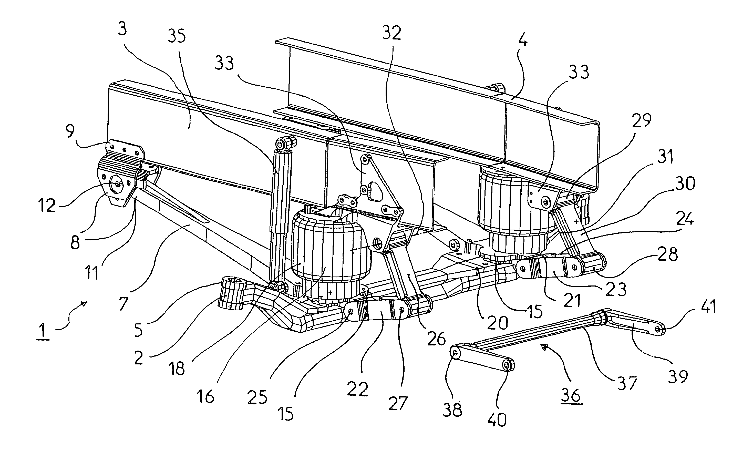 Pneumatic front suspension assembly for industrial vehicle