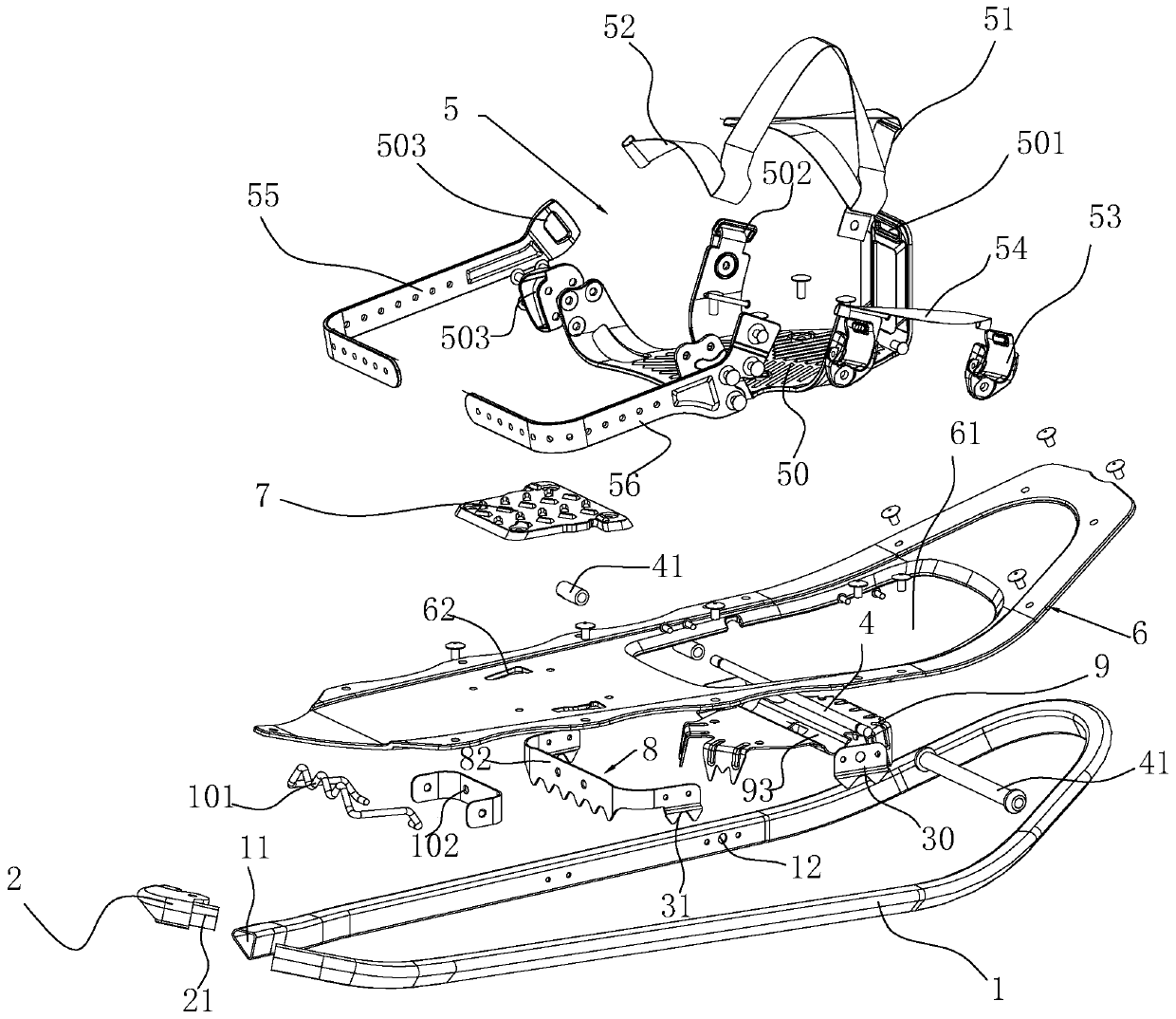 Shoe frame structure of snowshoe and snowshoe