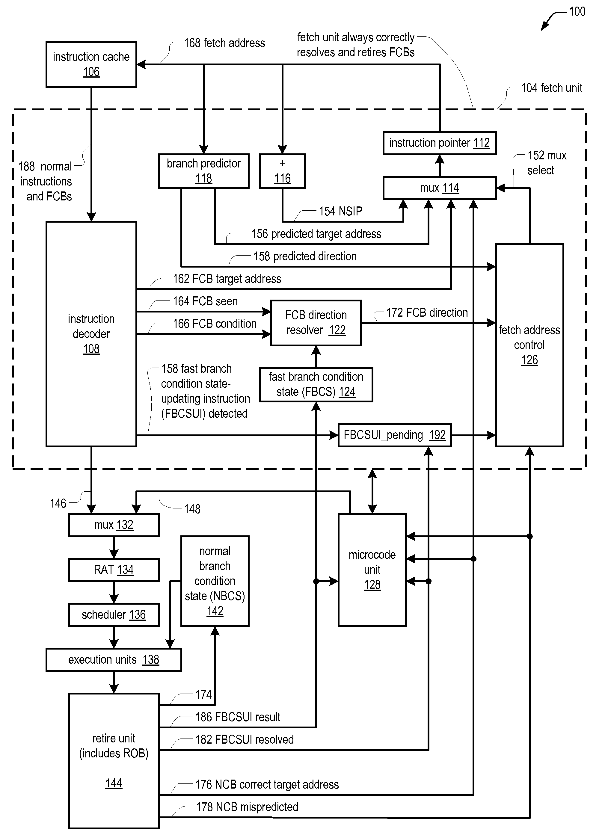 Pipelined microprocessor with fast non-selective correct conditional branch instruction resolution