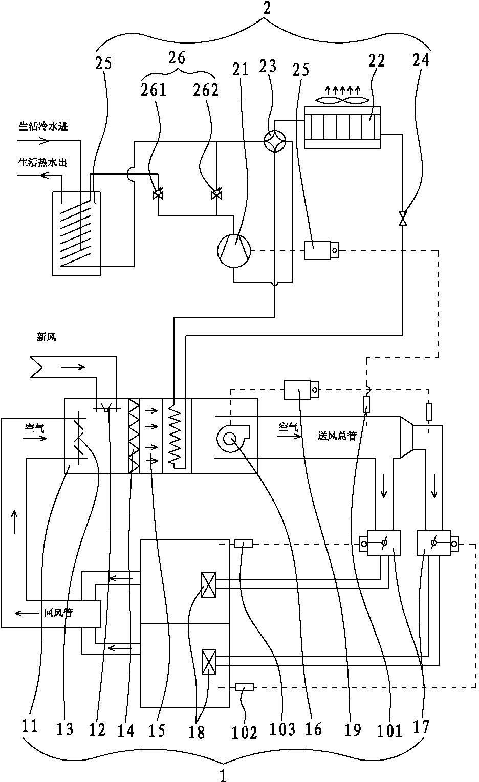 Improved device for efficient energy-saving household central air-conditioning