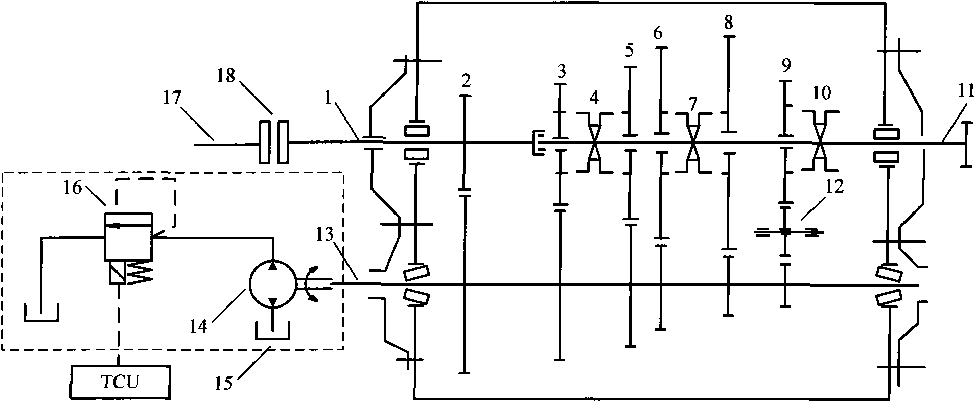 Intermediate shaft brake of proportional valve control pump type automatic speed changer