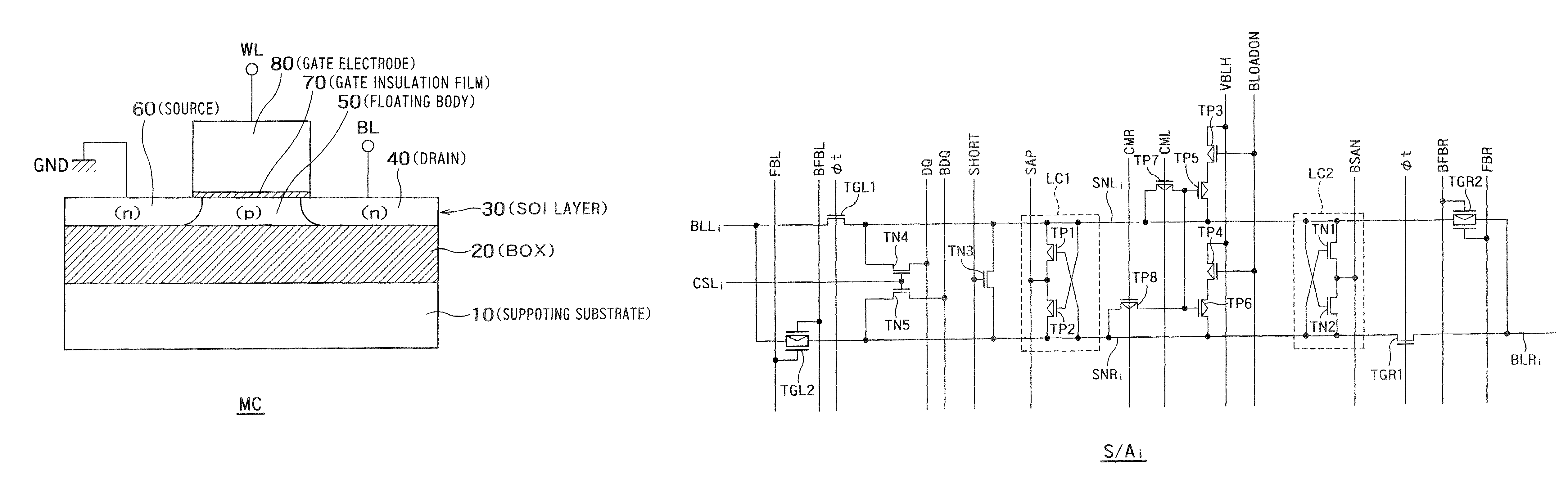 Floating body cell (FBC) memory device with a sense amplifier for refreshing dummy cells