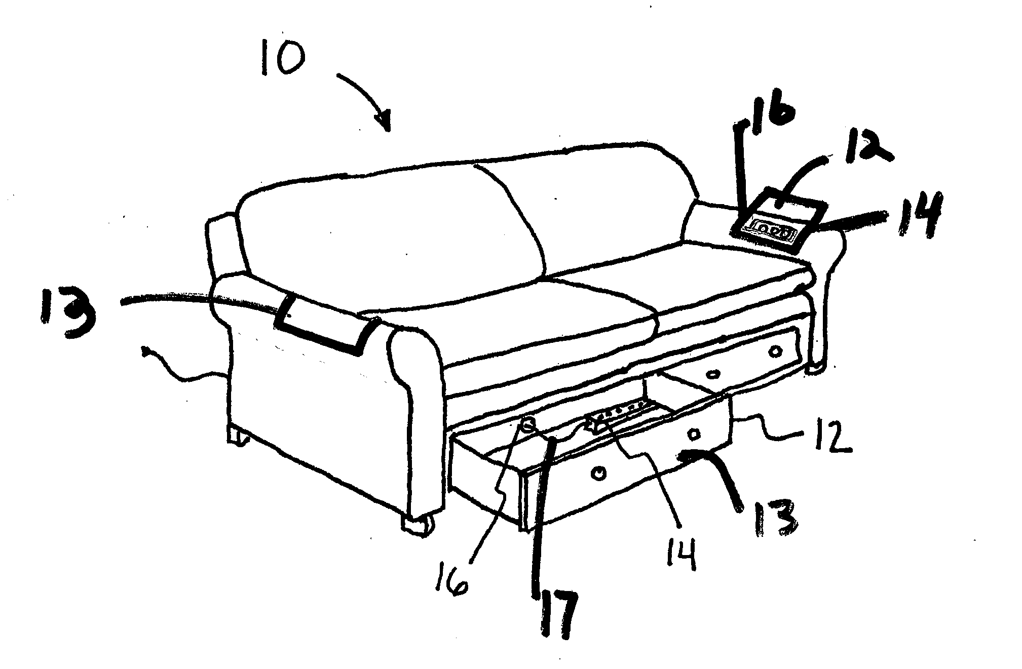 Seating furniture with built-in media dock