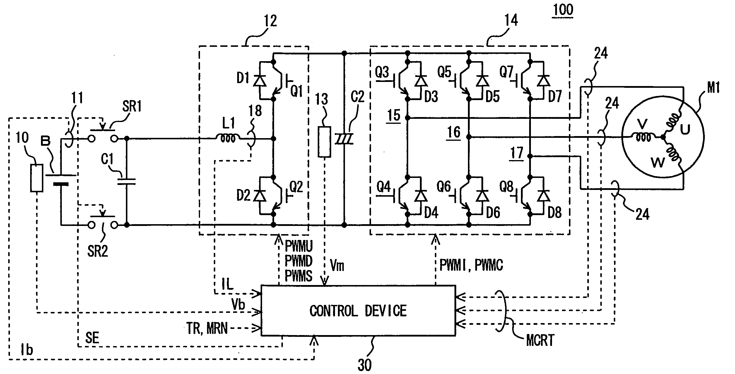 Motor drive apparatus, vehicle having the same mounted therein, and computer readable storage medium having a program stored therein to cause computer to control voltage conversion