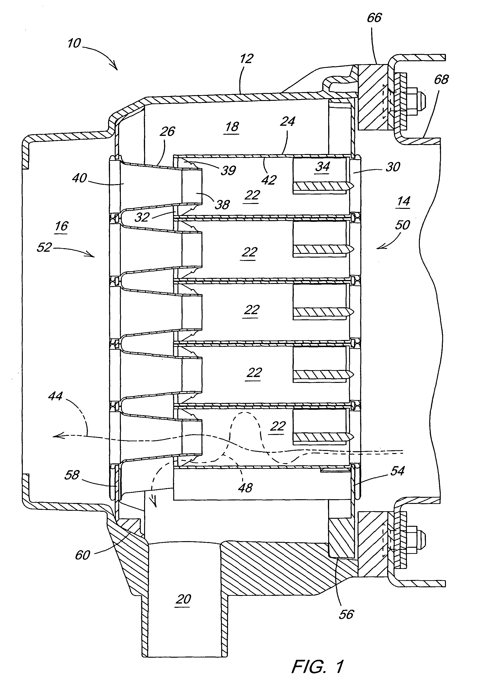Serviceable vortex-type filter assembly and method for servicing same