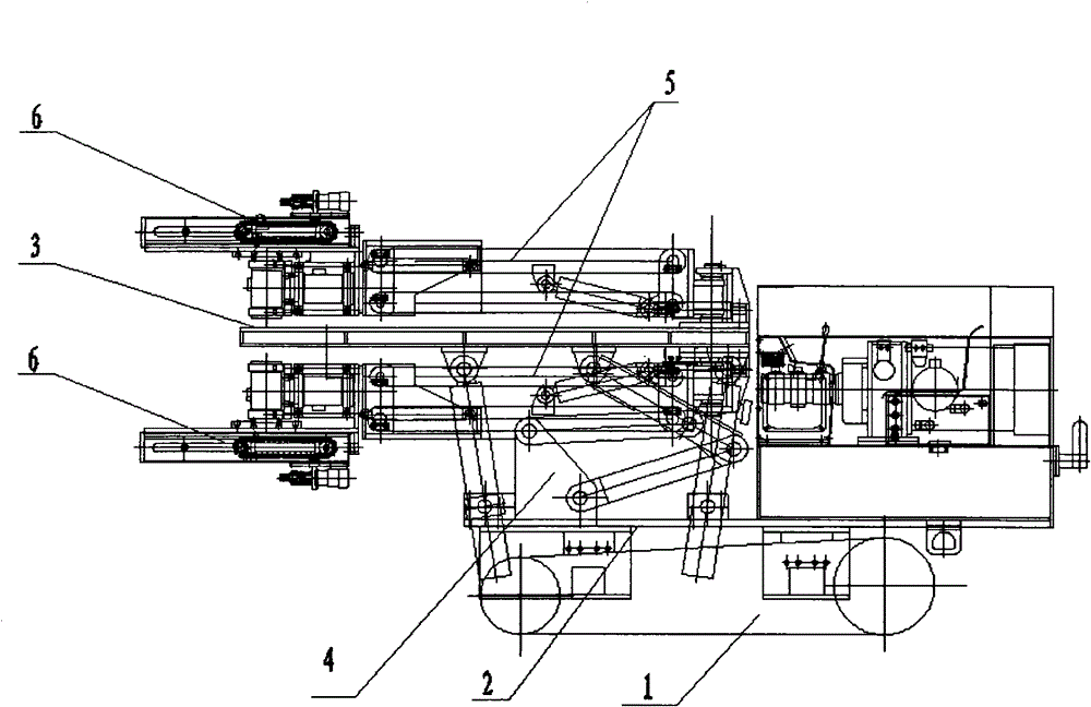 Movable two-platform partitioned four-arm hanging wall anchor rod and anchor cable construction drill carriage