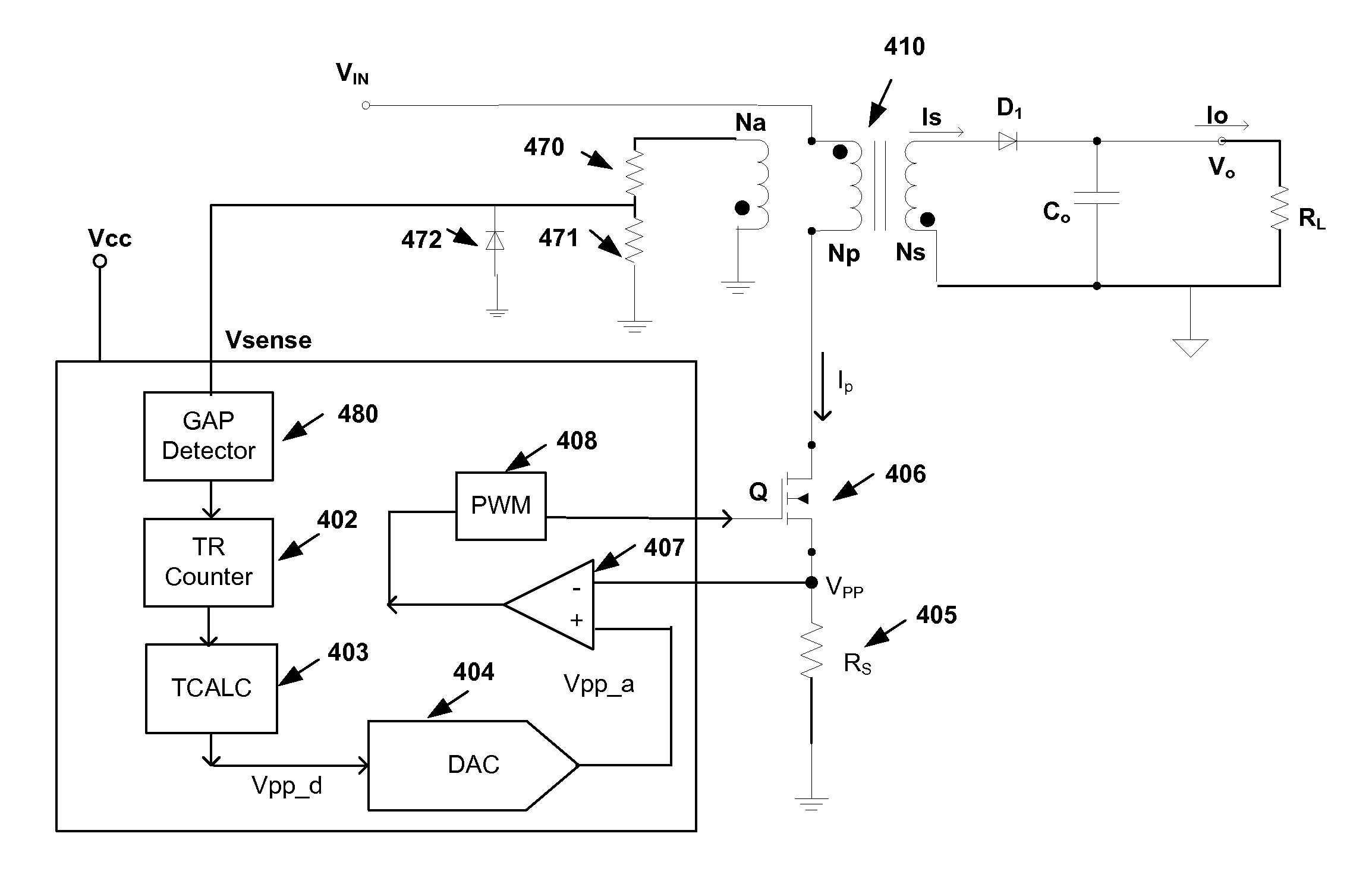 On-Time Control For Constant Current Mode In A Flyback Power Supply