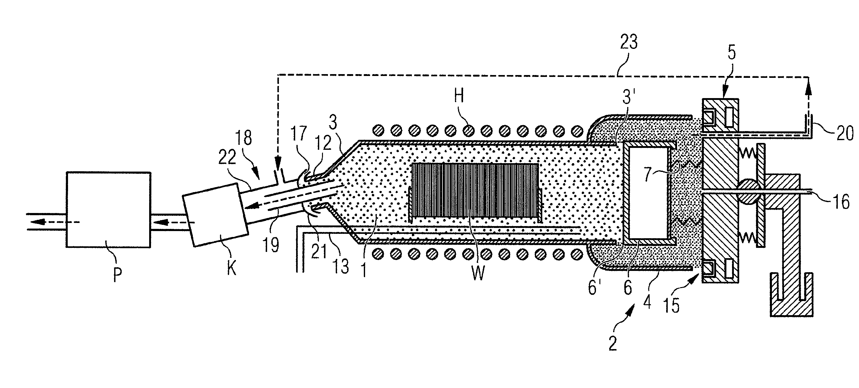 Device for doping, deposition or oxidation of semiconductor material at low pressure