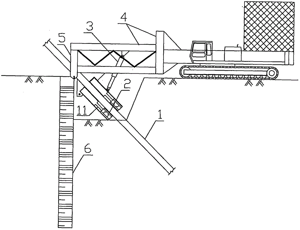 Inclined pile construction device and inclined pile foundation pit supporting construction method
