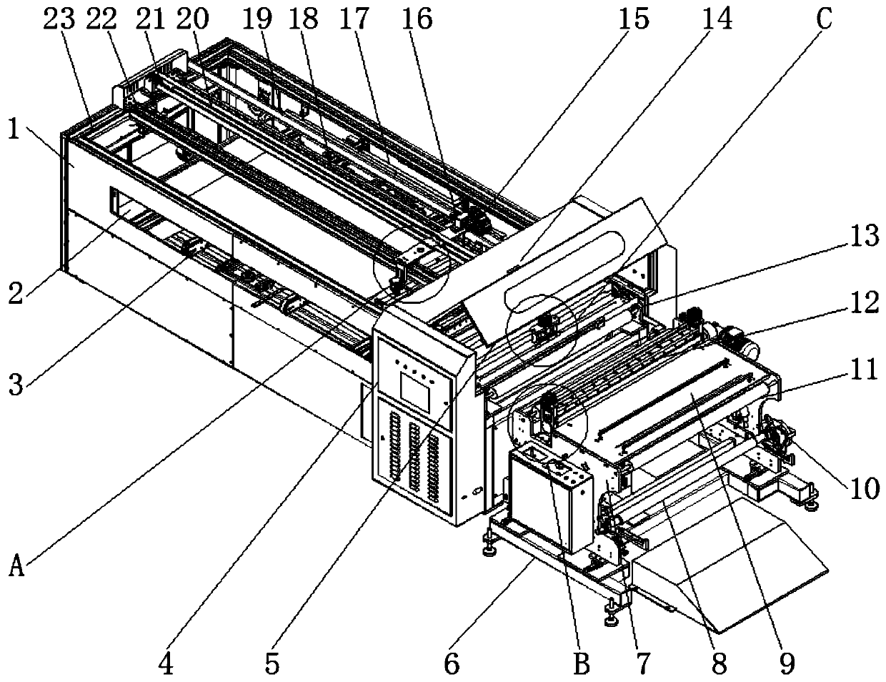 Two-step automatic cutting and film covering machine