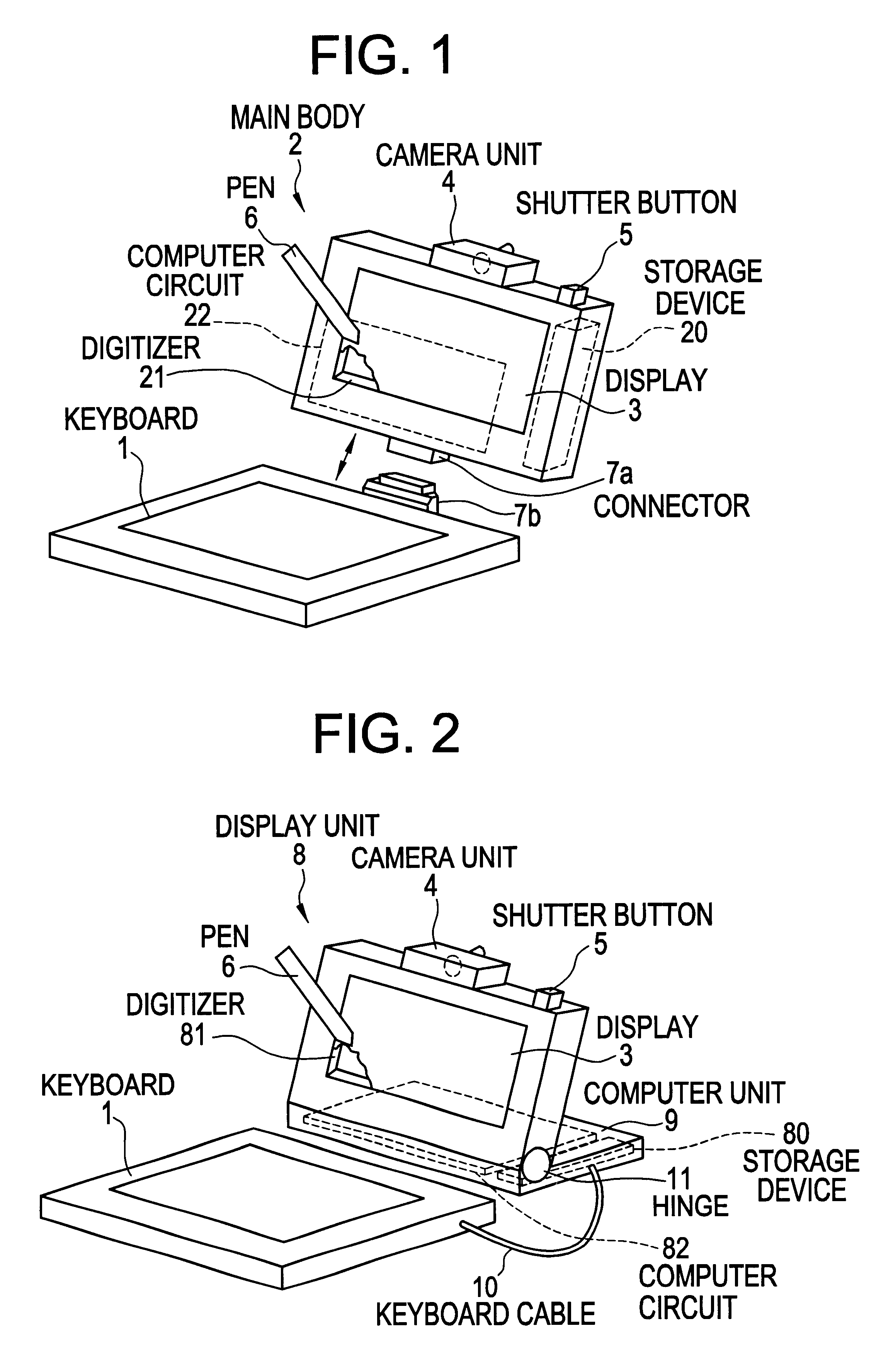 Portable personal computer having a camera mounted thereon