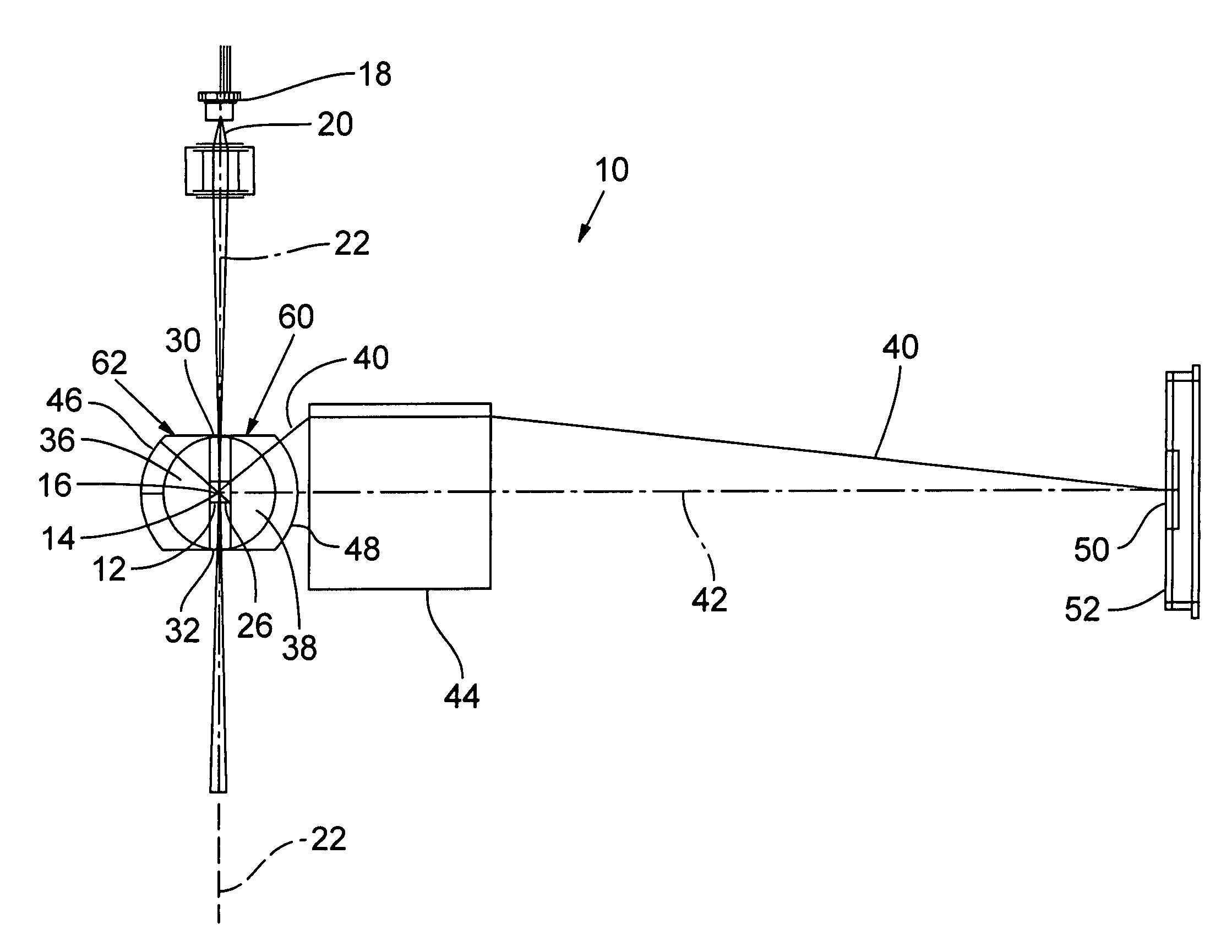 Particle detection system implemented with an immersed optical system