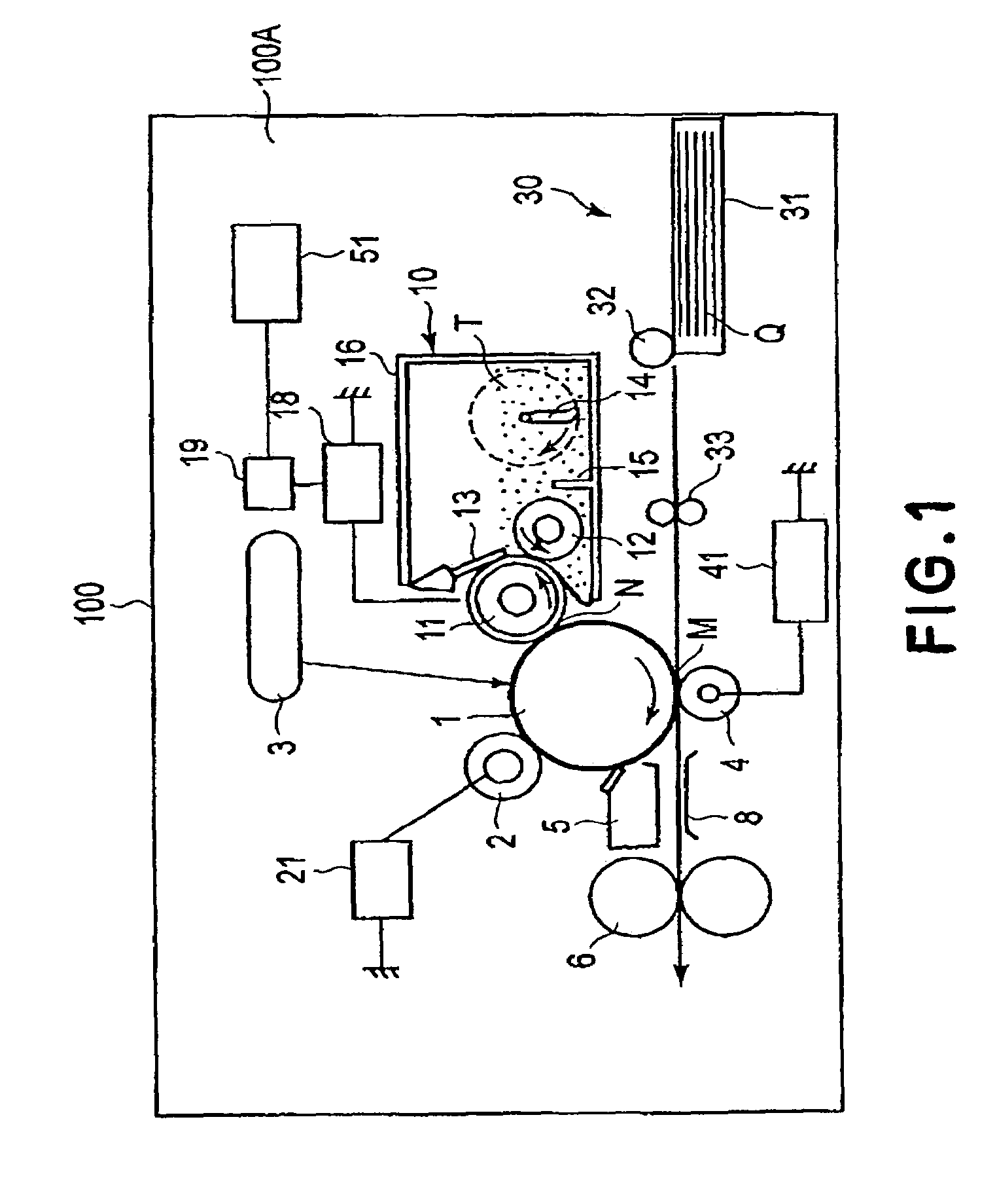 Image forming apparatus featuring a variable oscillating electric field formed between a developer carrying member and an image bearing member during a developer operation in accordance with a peripheral speed of the image bearing member