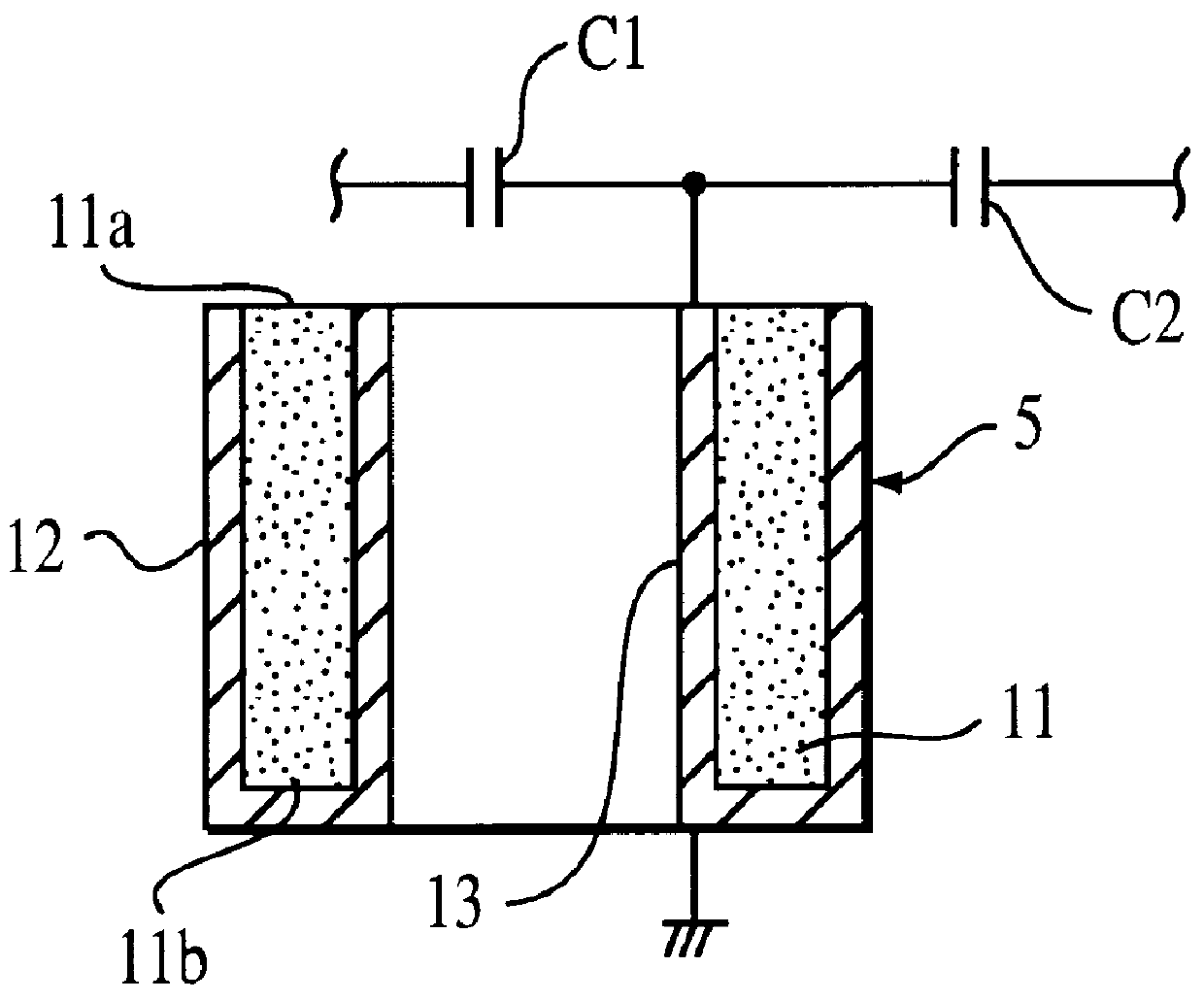 Dielectric variable-frequency filter having a variable capacitance connected to a resonator