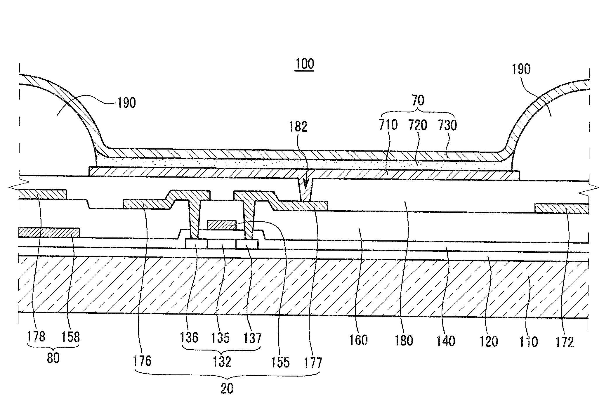 Organic light emitting diode display having differently colored layers