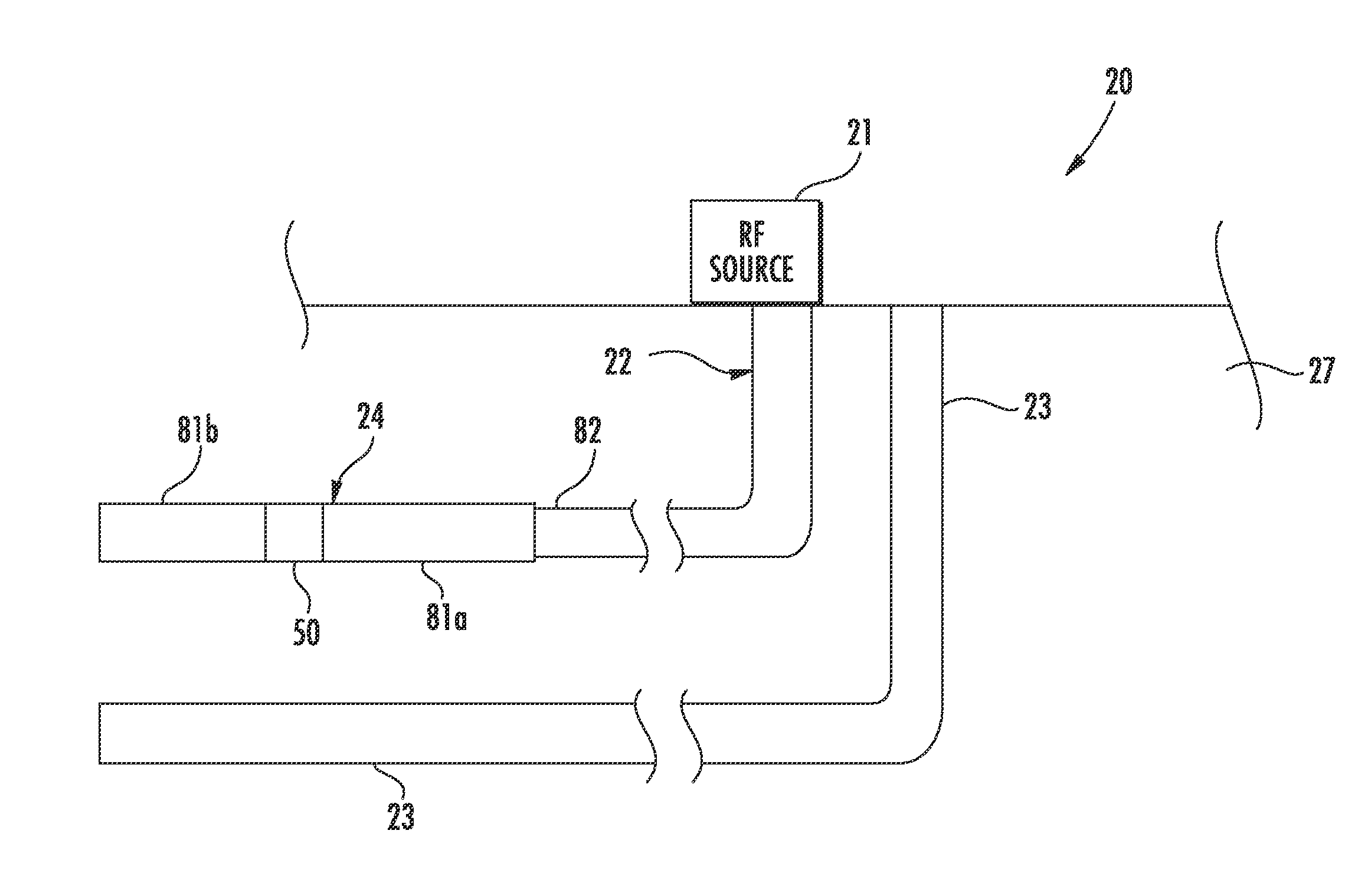 RF antenna assembly with series dipole antennas and coupling structure and related methods