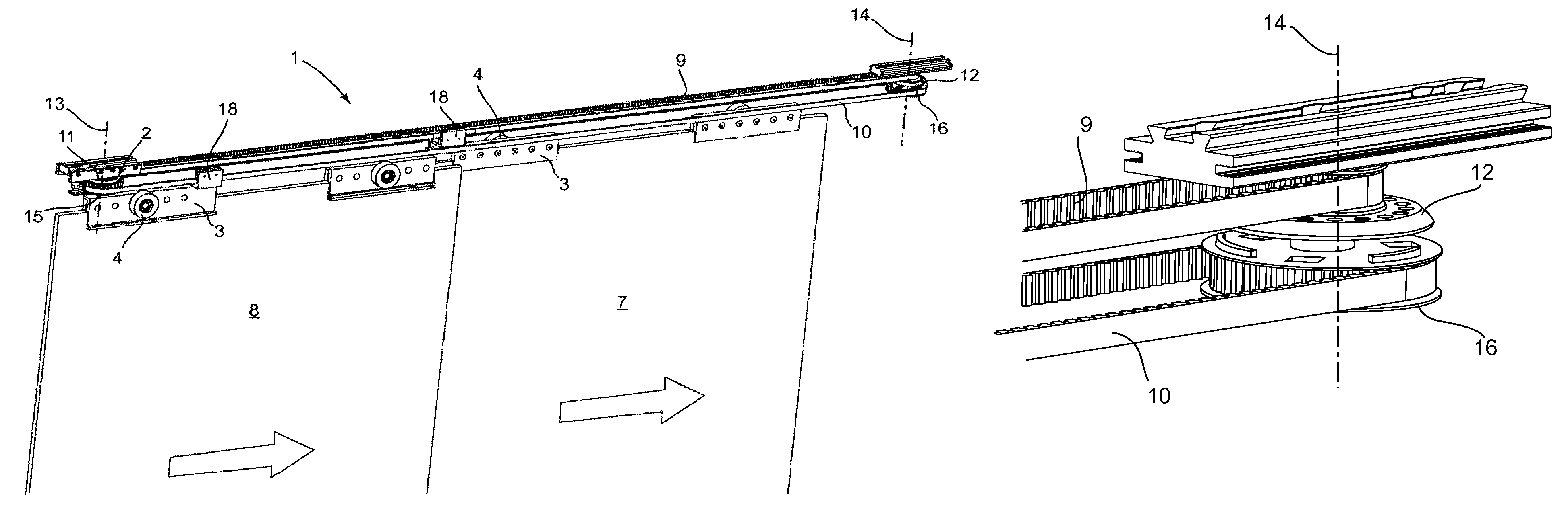 Simultaneous displacement device for sliding doors