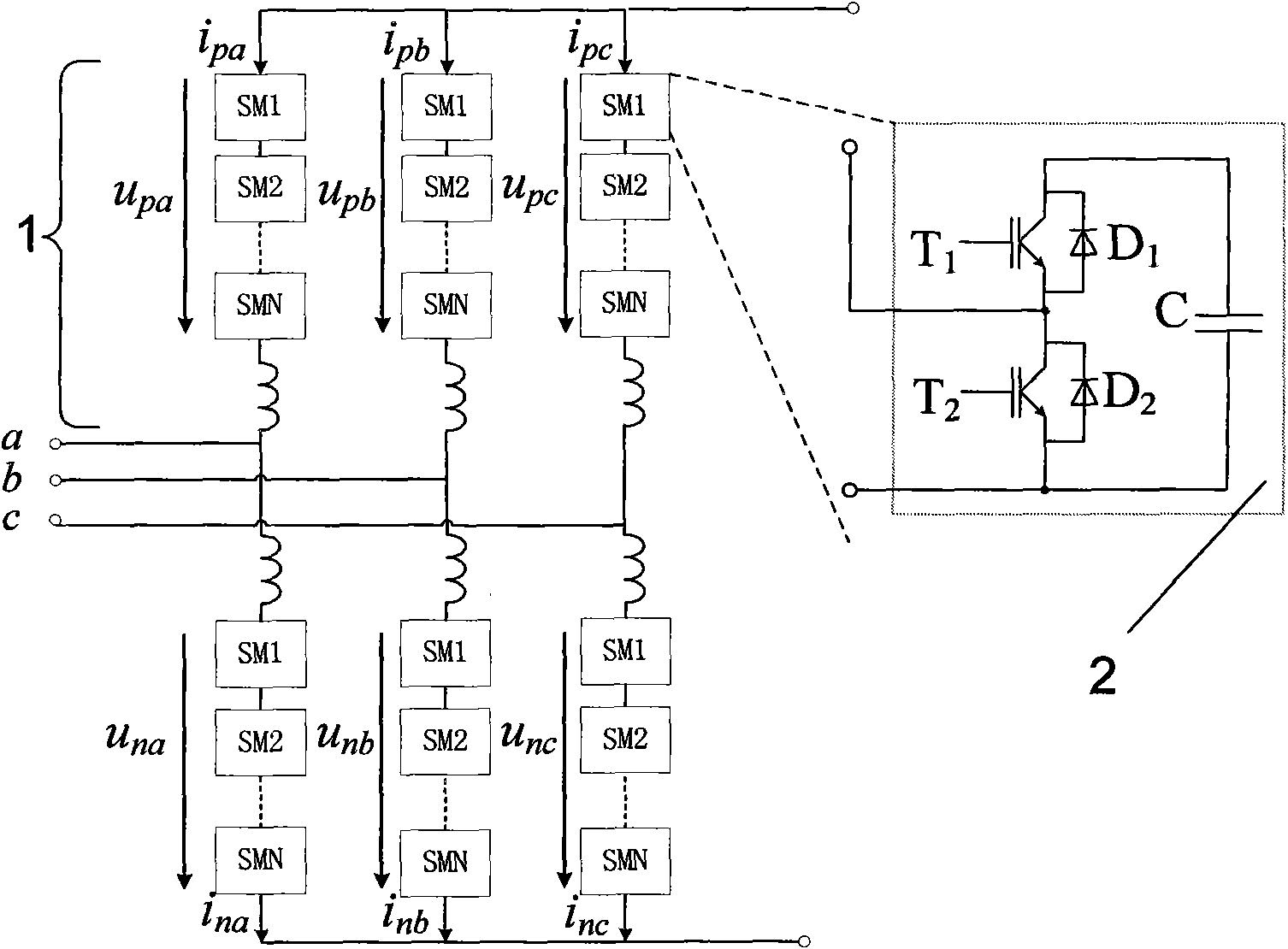 Circulating-current restraining method for three-phase modular multilevel convertor