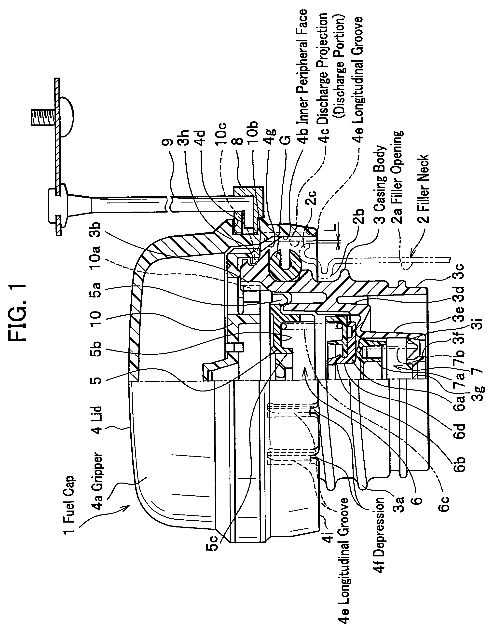 Vehicle fuel cap with axial longitudinal grooves in casing body