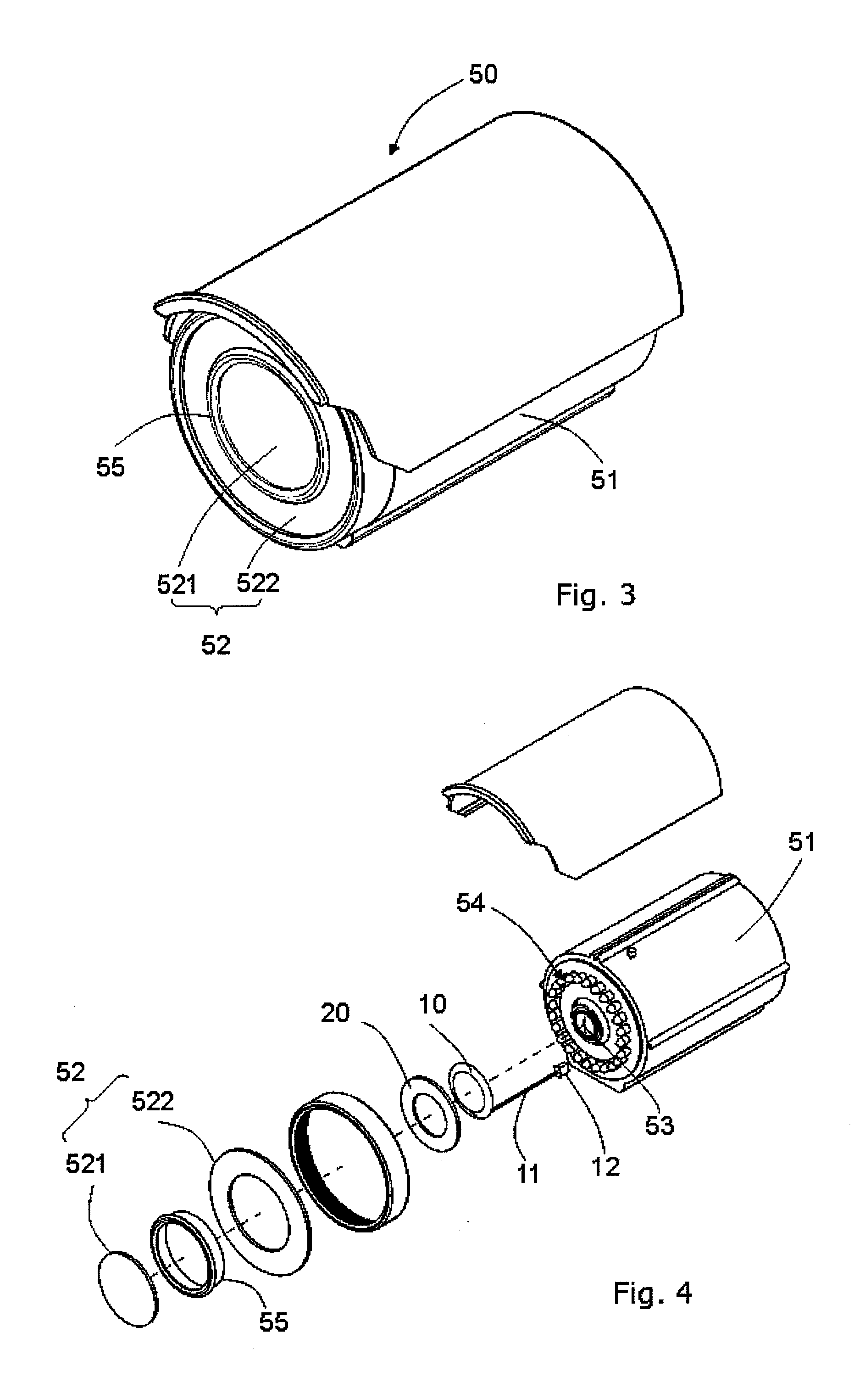 Defogging and defrosting device for protective lens of a camera