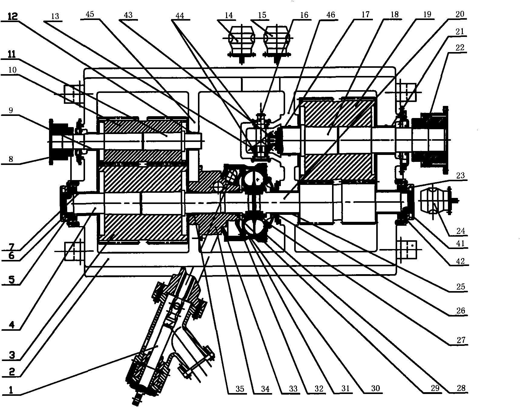 Speed-regulating hydraulic coupler transmission device of large-power composite gear capable of speeding up front and rear