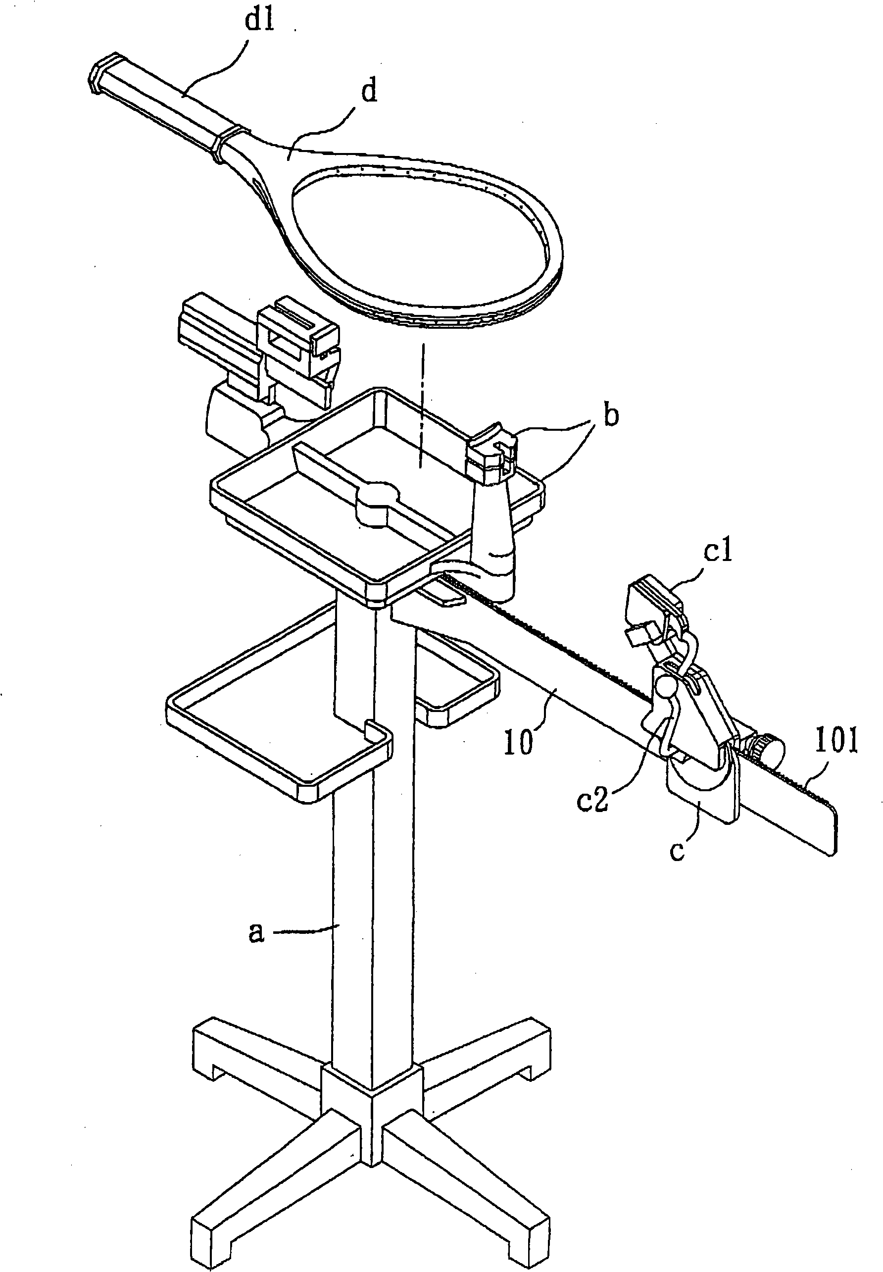 Wire-drawing device height adjustment device of wire-drawing device head of racket wiring device