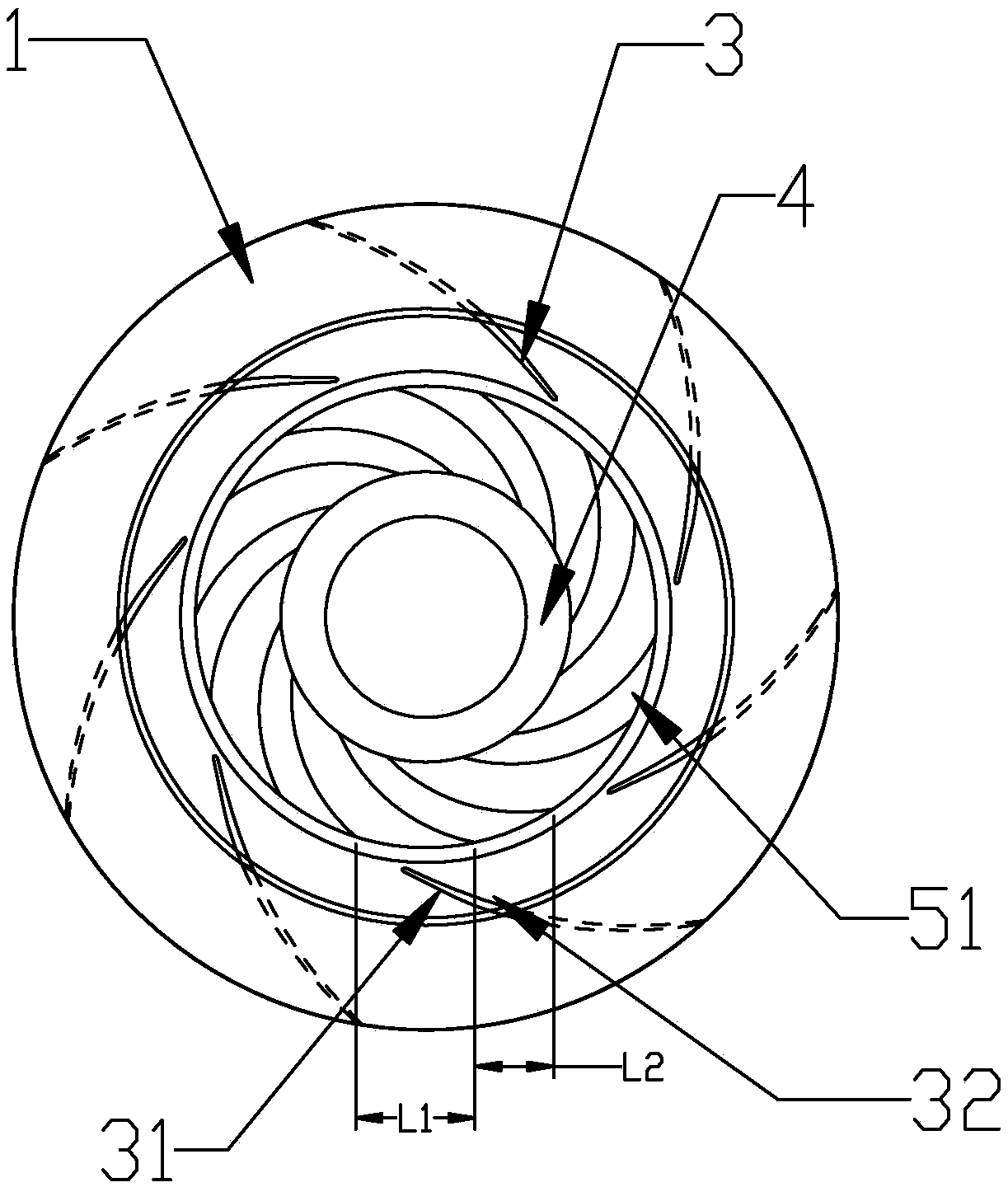 Centrifugal wind wheel with flow guide device