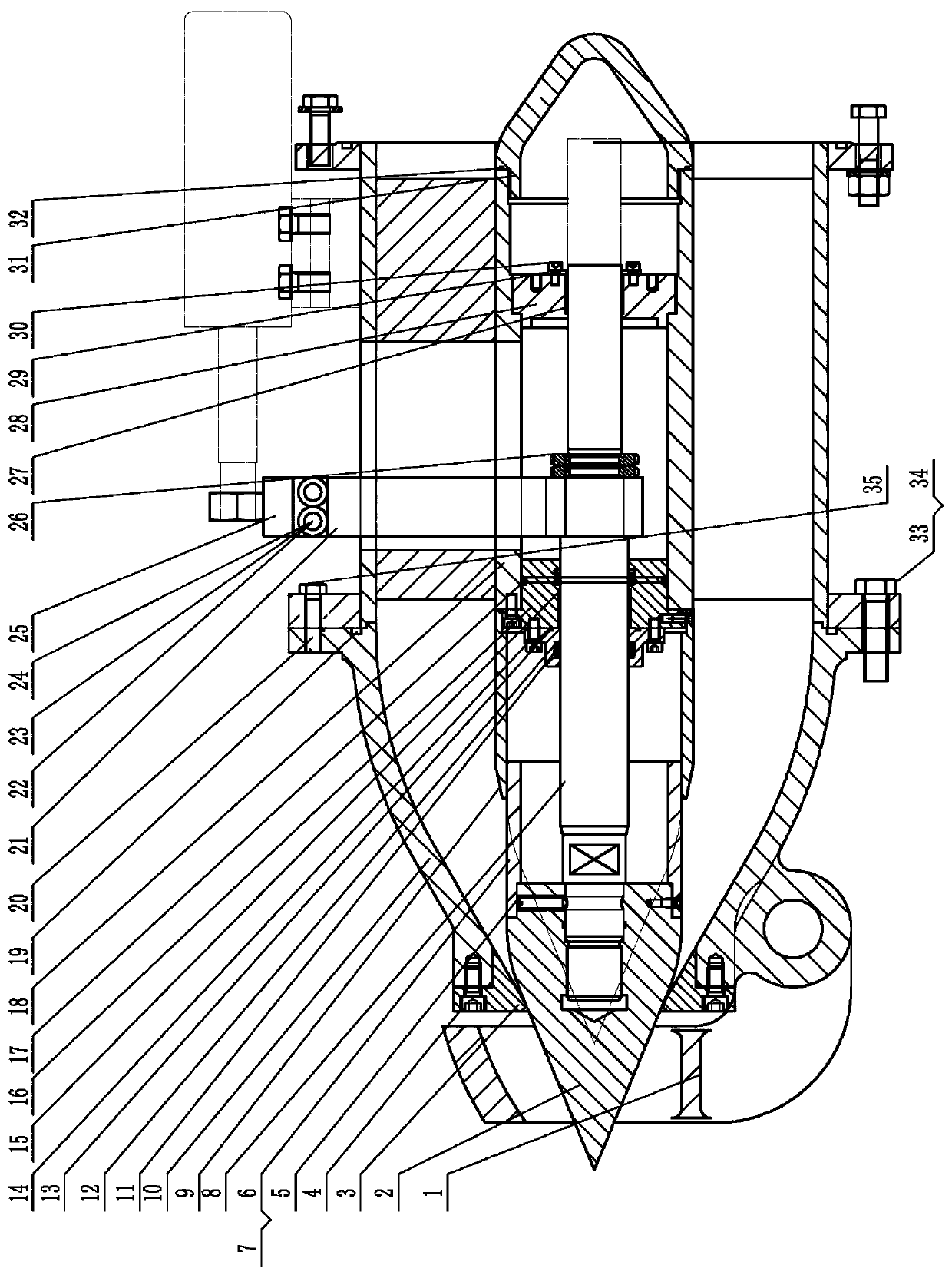 Assembling structure for spray pipe with external servomotor of water turbine