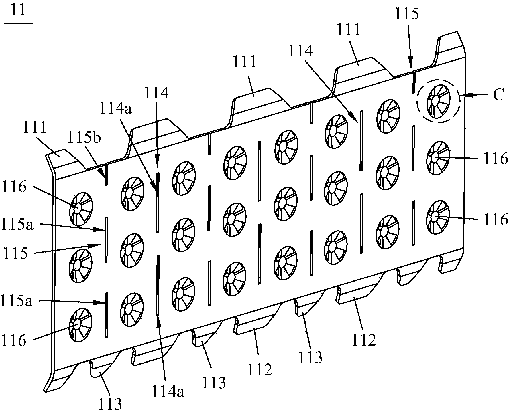Low pressure drop holding grid and fuel component with holding grid