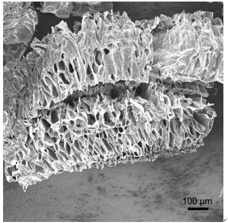 A kind of porous layered graphene frame material and its preparation method and application